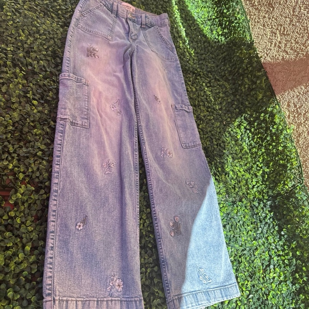 Abercrombie Kids Blue Floral Wide Leg Jeans